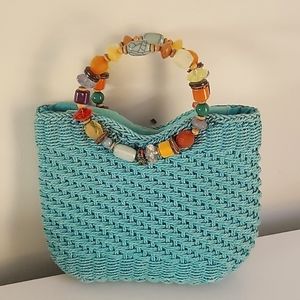 CAPELLI woven straw gemstone handbag purse